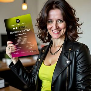 Nicole Angela Buck präsentiert ihr Hedy.ai Certified Trainer-Zertifikat – Expertin für KI-gestützte Meetings